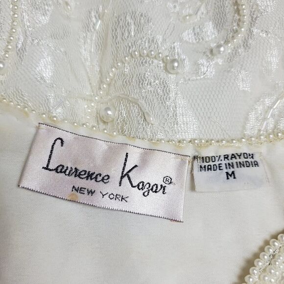 Vintage Laurence Kazar Beaded Lace Blouse Ivory Size Medium - Picture 3 of 12